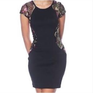 BCX Women's Bodycon Mesh Mini Dress with Embroided Flowers